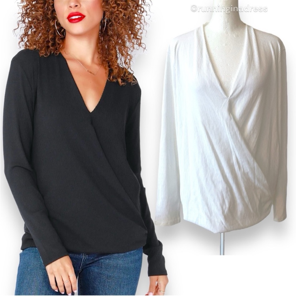 Nwt Bobi Ribbed Surplice Top In White Size Medium